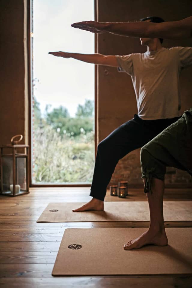 Warrior Pose on PIERRE Cork Mats