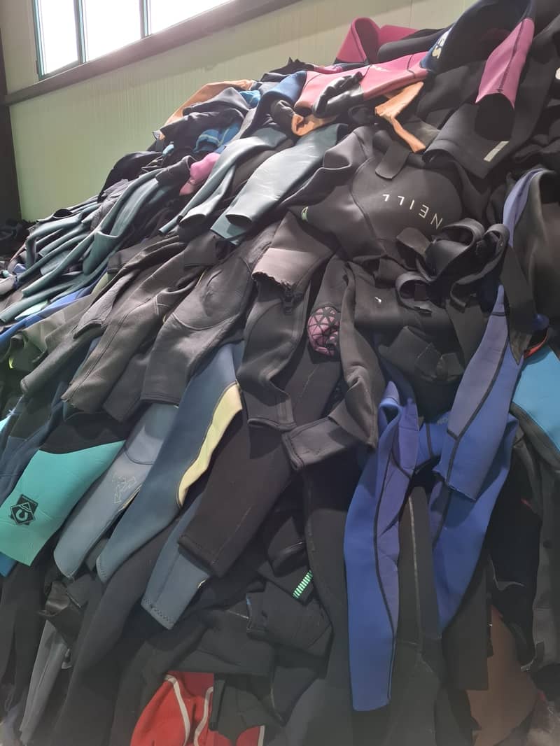 Recycled wetsuit neoprene collected in the workshop