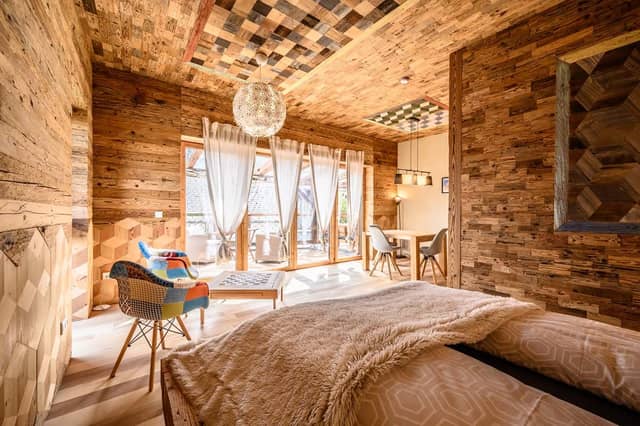 Rustic Wood Interior Bedroom And Lounge