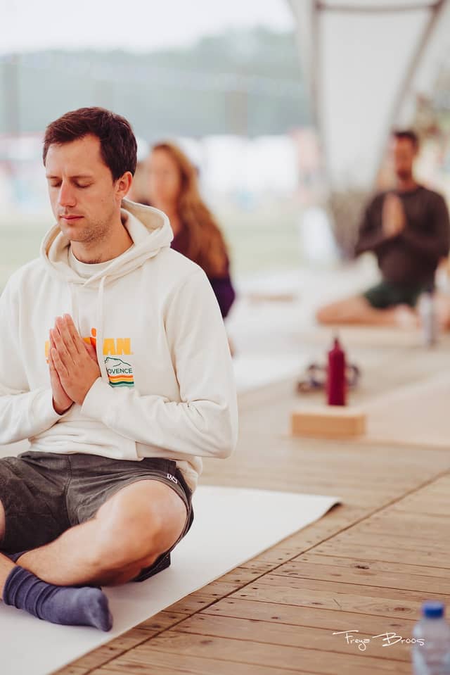 Festival Dome Man Meditating White Hoodie