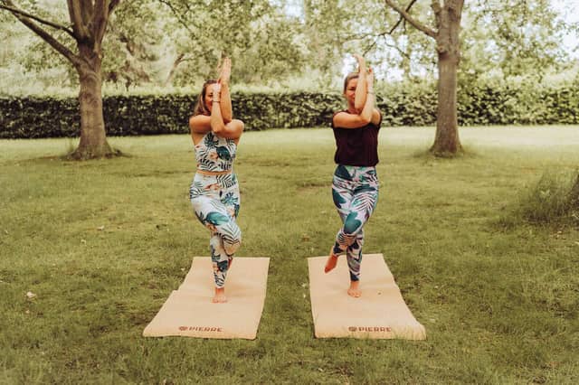 Eagle Pose on PIERRE Cork Mats