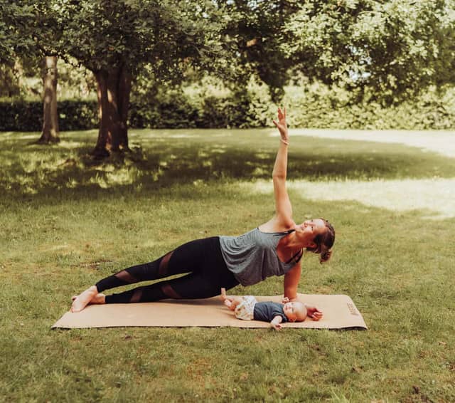 Woman Doing Side Plank On PIERRE Cork Mat