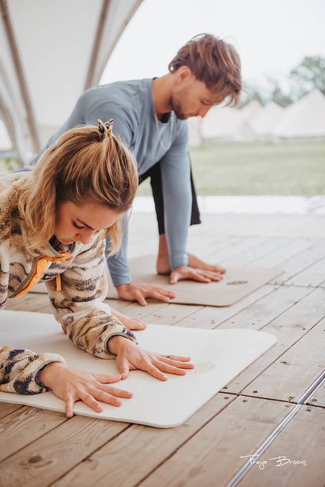 Two Women Practising Cream Mats Deck