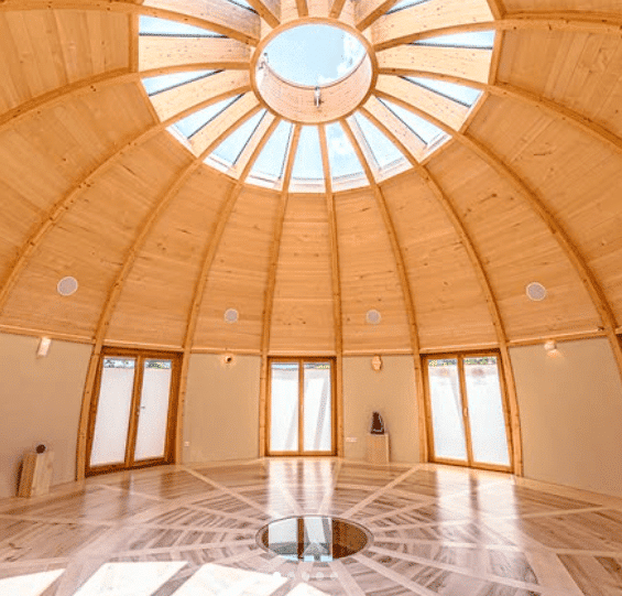 Sunlit Wooden Geodesic Dome Yoga Studio